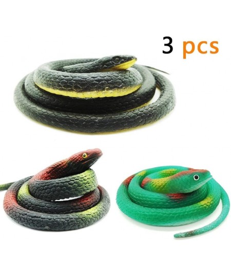 3 Pieces Realistic Rubber Snakes in 2 Sizes 52 Inches and 29 Inches Fake Snake Black Mamba Snake Toys for Garden Props to Sca...