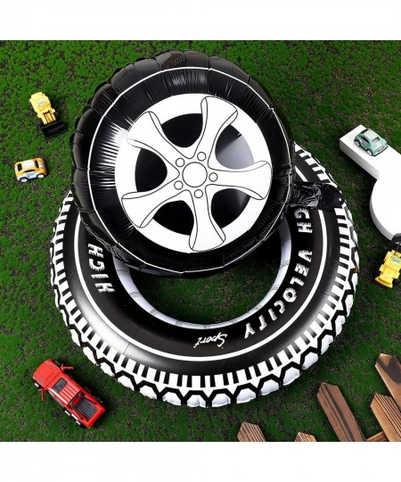 14 Pcs Car Decorations Racing Cars Birthday Party Supplies Include 4 Tire Tube Swim Ring Inflatable Tire Floats for Pool with...