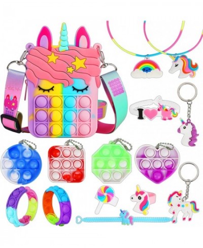 Fidget Purse Pop Fidget Push It Bubble Popper Unicorn Bag with Bulk Fidget Bracelets Key Chain Stress Relief Toys for Girls A...