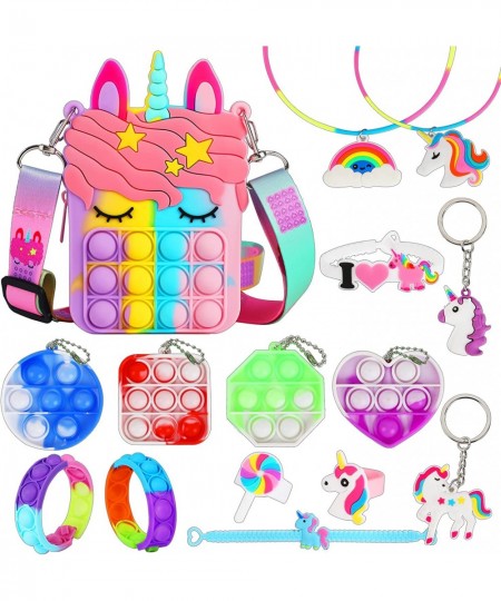 Fidget Purse Pop Fidget Push It Bubble Popper Unicorn Bag with Bulk Fidget Bracelets Key Chain Stress Relief Toys for Girls A...