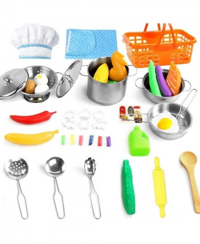 42PCS Kids Play Kitchen Accessories Toys Cooking Set with Stainless Steel Children Play Food Set Toddlers Kitchen Toy Pretend...