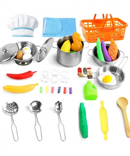 42PCS Kids Play Kitchen Accessories Toys Cooking Set with Stainless Steel Children Play Food Set Toddlers Kitchen Toy Pretend...