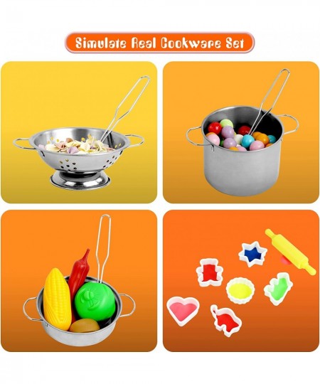 42PCS Kids Play Kitchen Accessories Toys Cooking Set with Stainless Steel Children Play Food Set Toddlers Kitchen Toy Pretend...