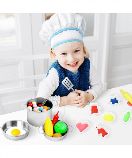 42PCS Kids Play Kitchen Accessories Toys Cooking Set with Stainless Steel Children Play Food Set Toddlers Kitchen Toy Pretend...