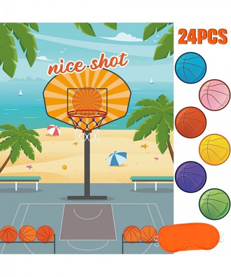 Pin The Basketball on The Basketball Hoop Party Games - 21'' x 28" Poster with 24 PCS Reusable Ball Stickers for Kids Birthda...