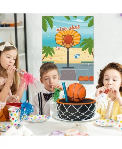 Pin The Basketball on The Basketball Hoop Party Games - 21'' x 28" Poster with 24 PCS Reusable Ball Stickers for Kids Birthda...