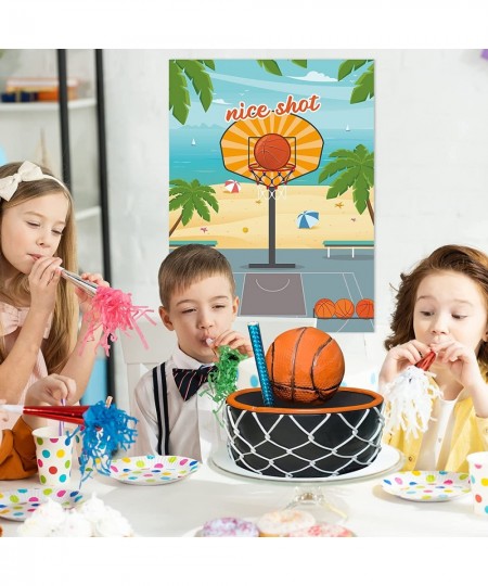 Pin The Basketball on The Basketball Hoop Party Games - 21'' x 28" Poster with 24 PCS Reusable Ball Stickers for Kids Birthda...