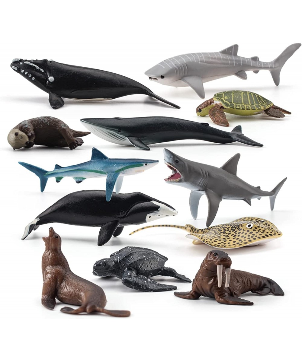 Ocean Sea Marine Animal Model Figures Playsets 12 PCS Realistic Mini Sea Animal Figure Toys Blue Shark Walrus Sea Lions Deskt...