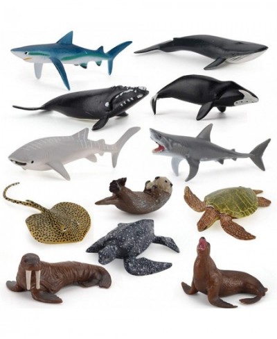 Ocean Sea Marine Animal Model Figures Playsets 12 PCS Realistic Mini Sea Animal Figure Toys Blue Shark Walrus Sea Lions Deskt...