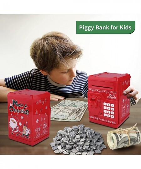 Cartoon Electronic Password Mini ATM Piggy Bank Cash Coin Can Auto Scroll Paper Money Saving Box for Children Kids (Christmas...