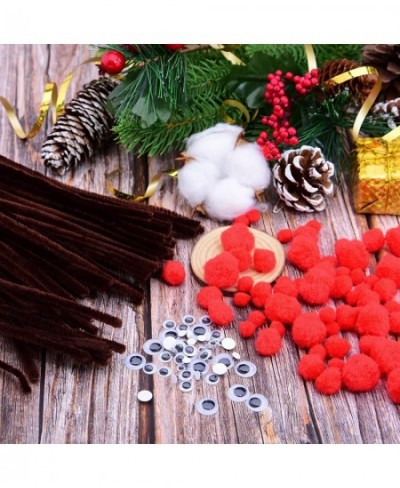 450 Pieces Christmas Brown Pipe Cleaners Set Includes 150 Pieces Chenille Stems 150 Pieces Wiggle Eyes and 150 Pieces Pompoms...