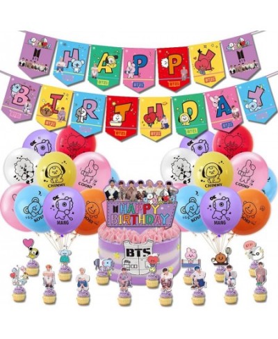 BTS Birthday Party Supplies BTS Happy Birthday Banner Cake Topper Party Balloons for Kids Birthday Party Favor Decorations $2...