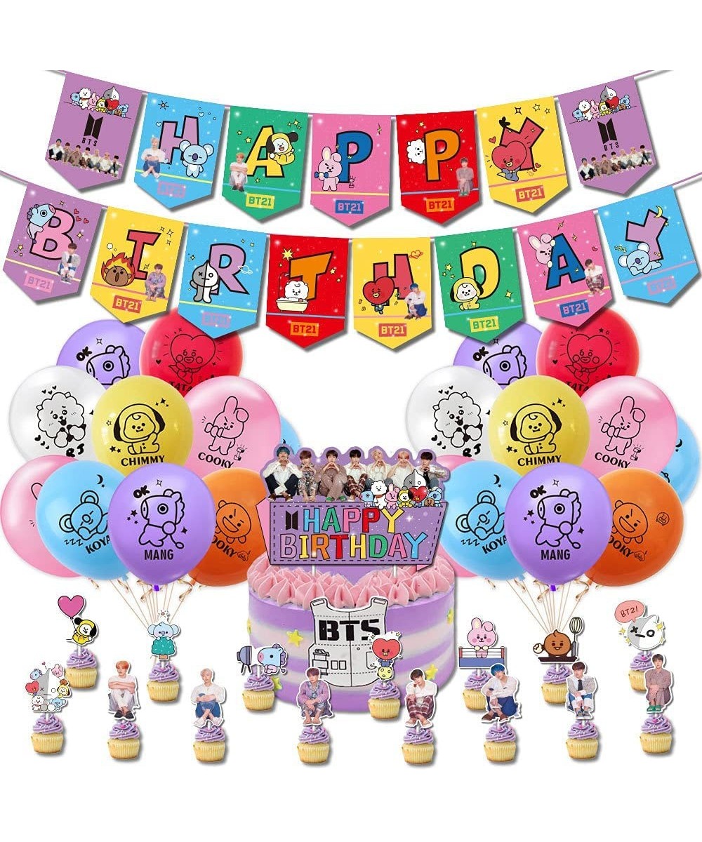 BTS Birthday Party Supplies BTS Happy Birthday Banner Cake Topper Party Balloons for Kids Birthday Party Favor Decorations $2...