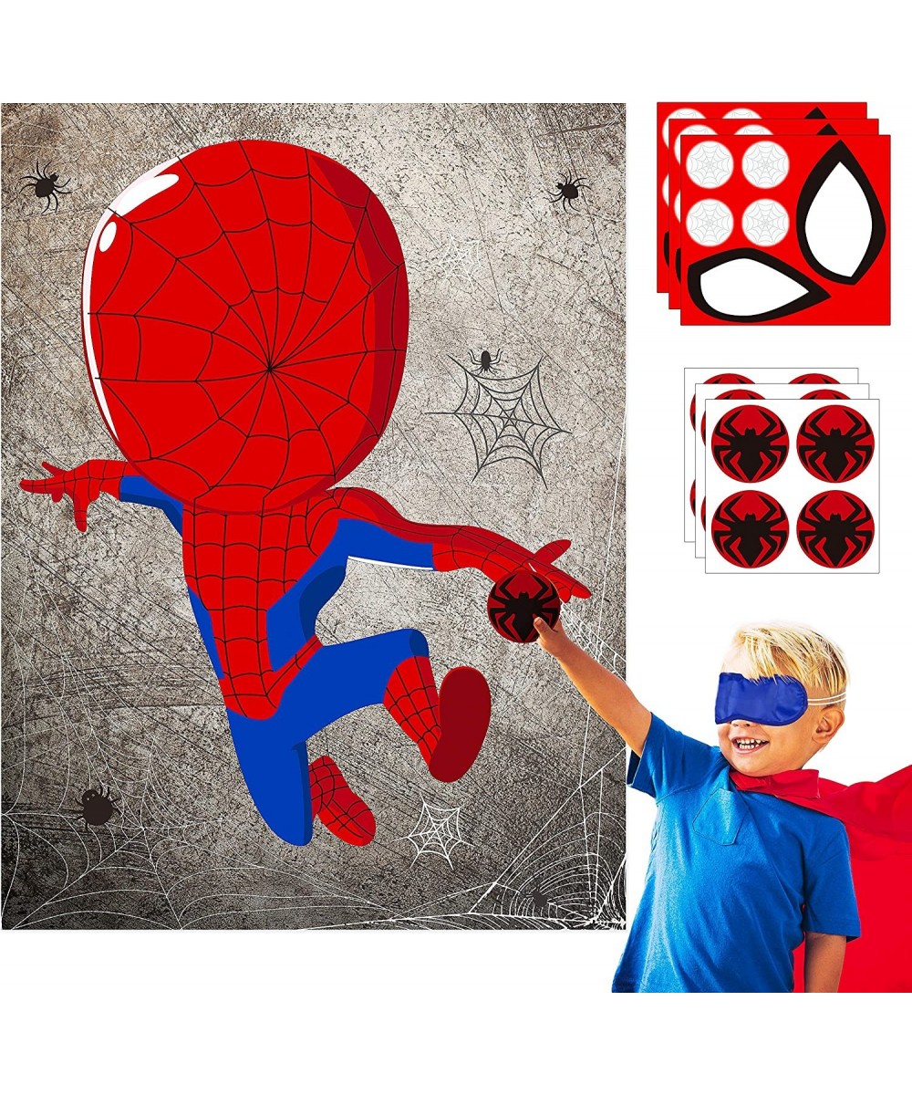 30pcs Spider Super Hero Kids Party Stickers Game Pin The Eyes Chest Signs and Spiderweb On Large Spider Super Hero Poster Goo...