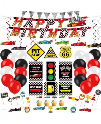 Race Car Birthday Party Decorations Car Theme Party Supplies Includes Checkered Flag Banner Balloons Hanging Swirls Photo Boo...