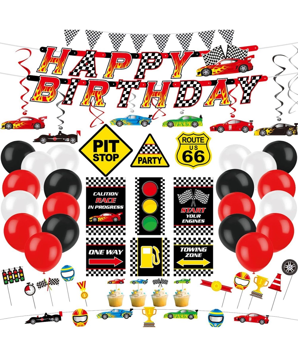 Race Car Birthday Party Decorations Car Theme Party Supplies Includes Checkered Flag Banner Balloons Hanging Swirls Photo Boo...