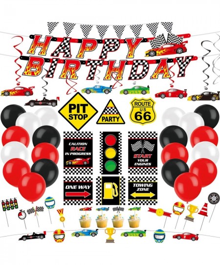 Race Car Birthday Party Decorations Car Theme Party Supplies Includes Checkered Flag Banner Balloons Hanging Swirls Photo Boo...