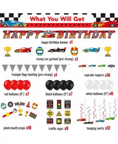 Race Car Birthday Party Decorations Car Theme Party Supplies Includes Checkered Flag Banner Balloons Hanging Swirls Photo Boo...