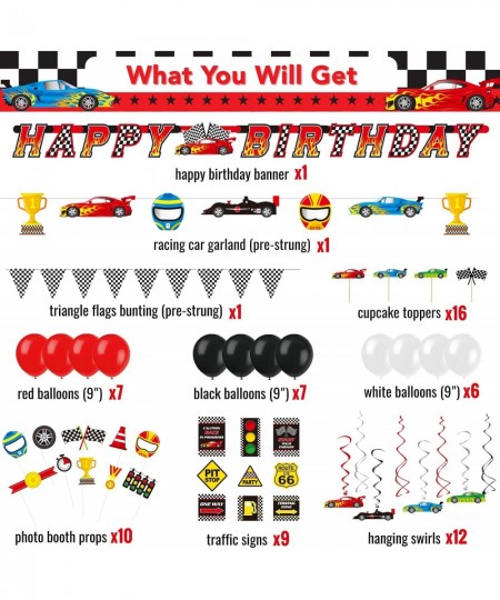 Race Car Birthday Party Decorations Car Theme Party Supplies Includes Checkered Flag Banner Balloons Hanging Swirls Photo Boo...