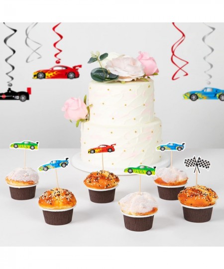 Race Car Birthday Party Decorations Car Theme Party Supplies Includes Checkered Flag Banner Balloons Hanging Swirls Photo Boo...