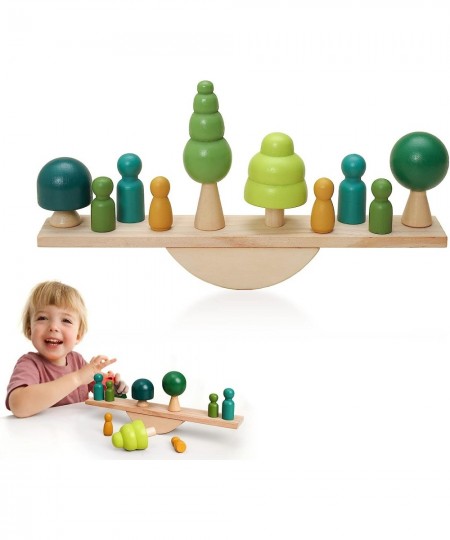 Wooden Tree Toys Balance Toys Wooden Peg Dolls Preschool Learning Educational Montessori Toys Natural Woodland Trees Creative...