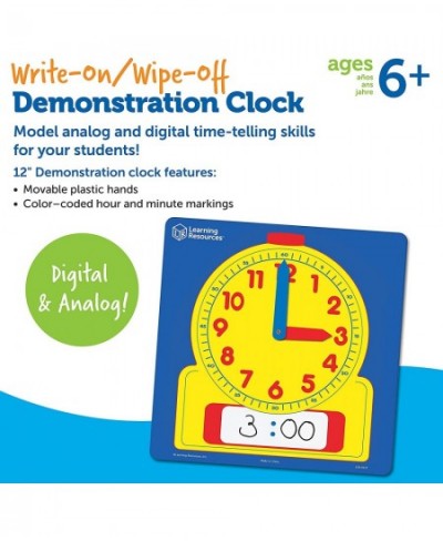 Write & Wipe Demonstration Clock - 1 Piece Ages 6+ Paper Clocks for Teaching First Grade Learning Games Teaching Time Essenti...