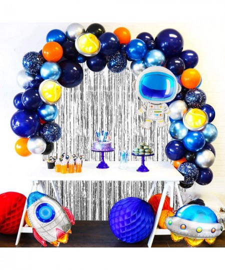 Outer Space Balloon Garland Kit 89pcs Outer Space Party Decorations with UFO Rocket Astronaut Balloons Silver Foil Curtain fo...