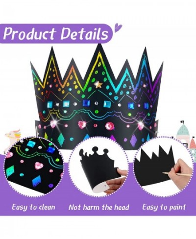 110 Pcs Paper Crowns Set Rainbow Scratch DIY Paper Crowns with Rainbow Scratch Crown Headband Hats Wooden Styluses Craft Elas...