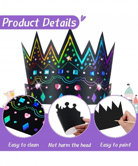 110 Pcs Paper Crowns Set Rainbow Scratch DIY Paper Crowns with Rainbow Scratch Crown Headband Hats Wooden Styluses Craft Elas...