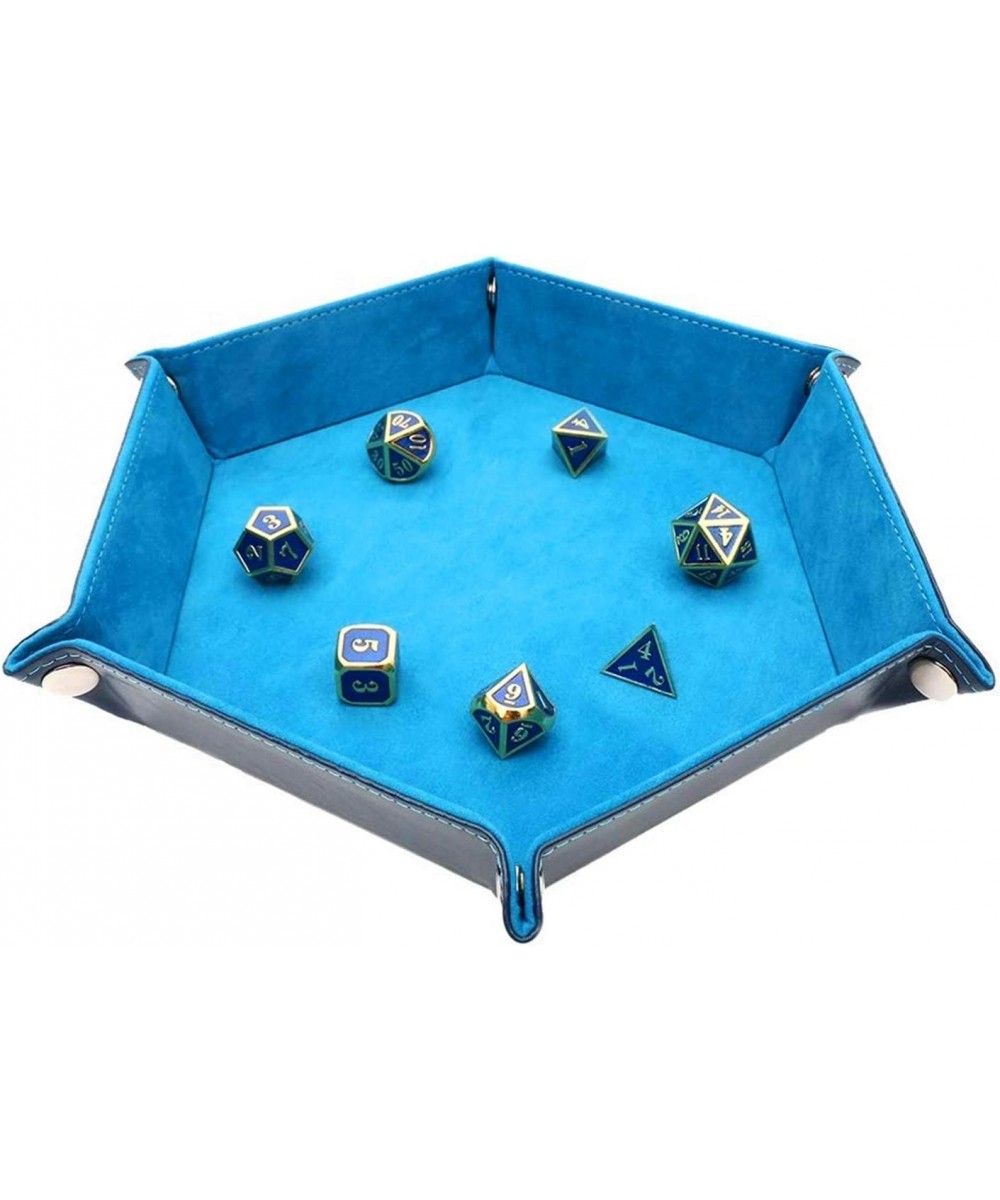 DND Metal Dice Tray Dice Folding Hexagon Tray Leather Dice Holder Velvet Rolling Storage Tray for Dice Games RPG DND Other Ta...