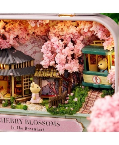 DIY Iron Miniature Box Theater Dollhouse Craft Kits Wooden Dollhouses Puzzle Led Light Furniture Kit Birthday Gifts(Cherry Bl...