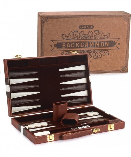 Backgammon Set 15 Inch Portable Handheld Backgammon Game Set with Leather Case Folding Board Gift Package Classic Travel Stra...