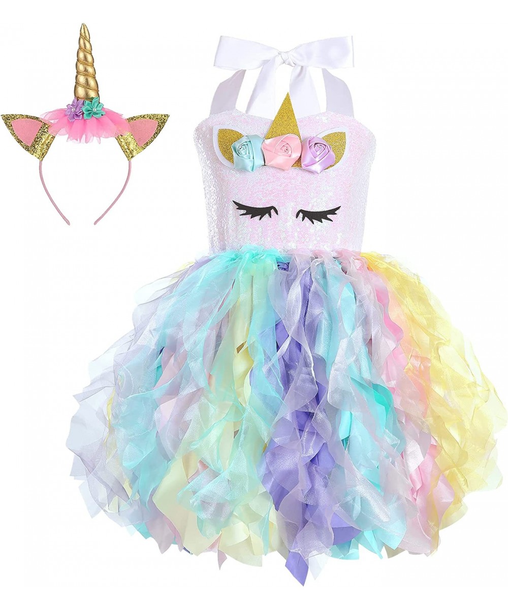 3-4Y Rainbow Unicorn Costume for girls with Double Layer Organza Willows Unicorn Halloween Costume for Easter Birthday Dance ...