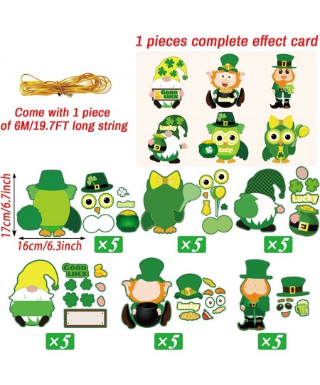 30 PCS St. Patrick Day Craft Kits for Kids DIY Leprechauns Shamrock Owl Gnome Sticker Craft Ornament St. Patrick Art Craft fo...