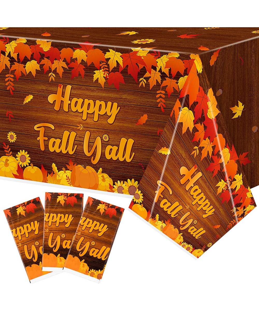 3Pcs Happy Fall Y'all Tablecloths 108 x 54 Inches Autumn Maple Leaf Plastic Table Cover Party Decor Supplies for Halloween Th...