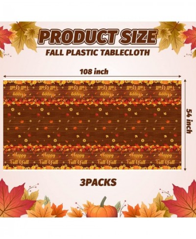 3Pcs Happy Fall Y'all Tablecloths 108 x 54 Inches Autumn Maple Leaf Plastic Table Cover Party Decor Supplies for Halloween Th...