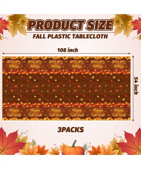 3Pcs Happy Fall Y'all Tablecloths 108 x 54 Inches Autumn Maple Leaf Plastic Table Cover Party Decor Supplies for Halloween Th...