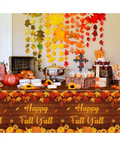 3Pcs Happy Fall Y'all Tablecloths 108 x 54 Inches Autumn Maple Leaf Plastic Table Cover Party Decor Supplies for Halloween Th...