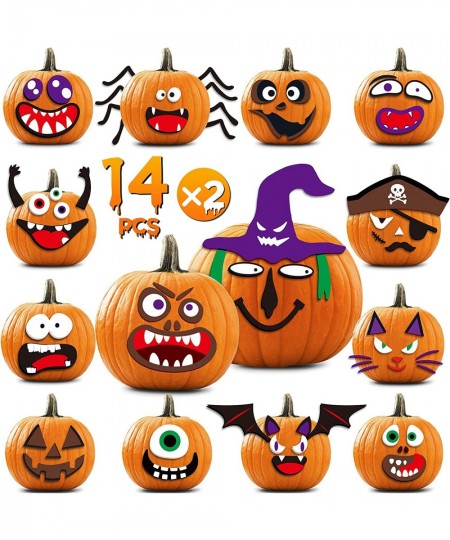 Pumpkin Decorating Kit Foam Stickers - Halloween Pumpkin Face Stickers Decorations for Kids 14 Designs Make 28 Pumpkins DIY 3...