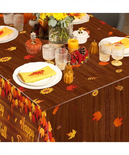 3Pcs Happy Fall Y'all Tablecloths 108 x 54 Inches Autumn Maple Leaf Plastic Table Cover Party Decor Supplies for Halloween Th...