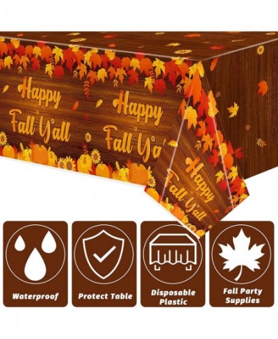 3Pcs Happy Fall Y'all Tablecloths 108 x 54 Inches Autumn Maple Leaf Plastic Table Cover Party Decor Supplies for Halloween Th...