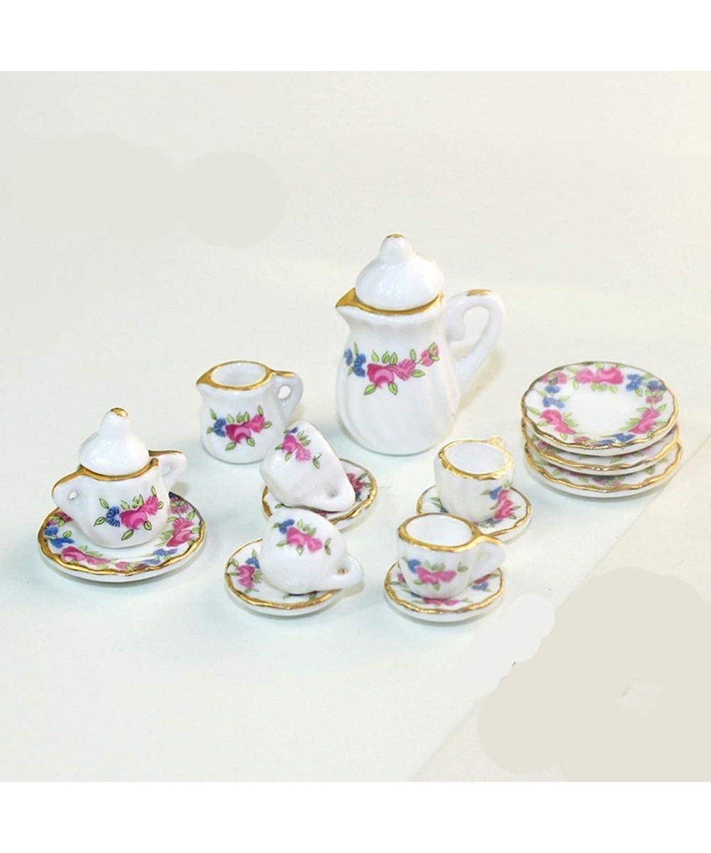 Dollhouse Decoration Accessories 1:12 Dollhouse Miniature Scene Model 15 PCS Porcelain Teacup and Saucer Set Pretend Play Toy...