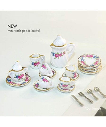 Dollhouse Decoration Accessories 1:12 Dollhouse Miniature Scene Model 15 PCS Porcelain Teacup and Saucer Set Pretend Play Toy...