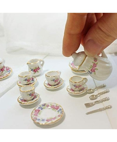 Dollhouse Decoration Accessories 1:12 Dollhouse Miniature Scene Model 15 PCS Porcelain Teacup and Saucer Set Pretend Play Toy...