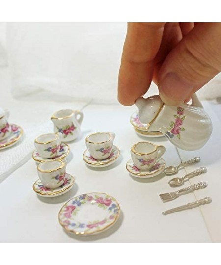 Dollhouse Decoration Accessories 1:12 Dollhouse Miniature Scene Model 15 PCS Porcelain Teacup and Saucer Set Pretend Play Toy...