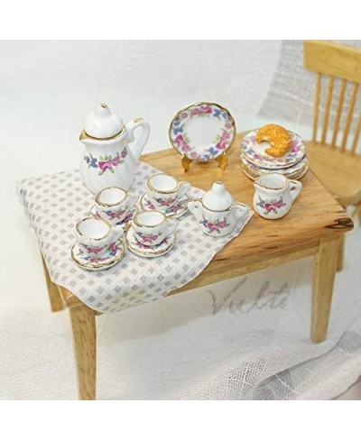 Dollhouse Decoration Accessories 1:12 Dollhouse Miniature Scene Model 15 PCS Porcelain Teacup and Saucer Set Pretend Play Toy...