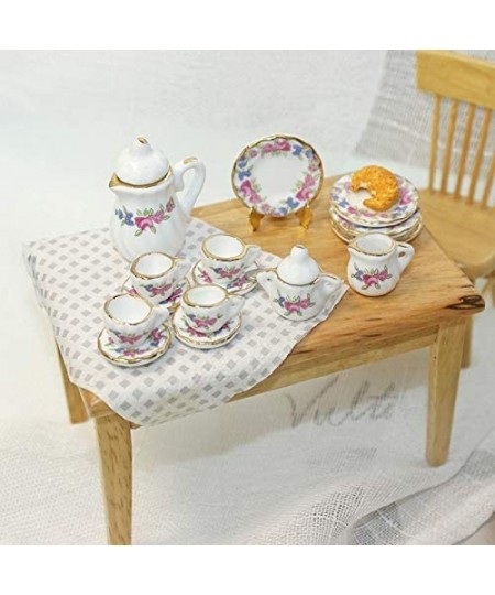 Dollhouse Decoration Accessories 1:12 Dollhouse Miniature Scene Model 15 PCS Porcelain Teacup and Saucer Set Pretend Play Toy...