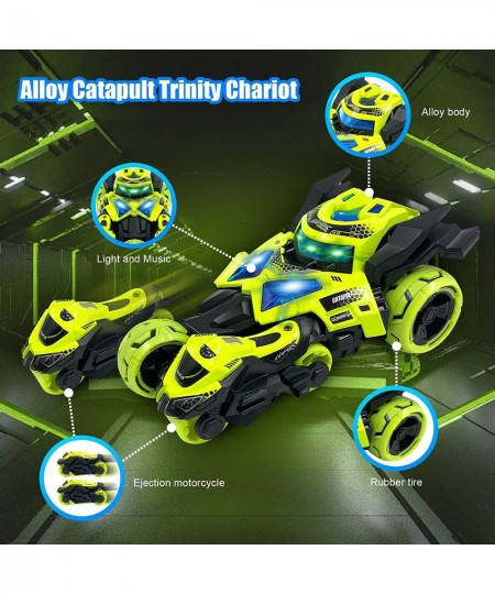 Pull Back Cars Vehicles Toys with 2 Motorcycle Launcher Race Car Toy Die-Cast 3 in 1 Catapult Chariot with Flashing Light up ...