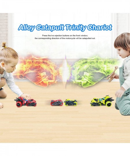 Pull Back Cars Vehicles Toys with 2 Motorcycle Launcher Race Car Toy Die-Cast 3 in 1 Catapult Chariot with Flashing Light up ...