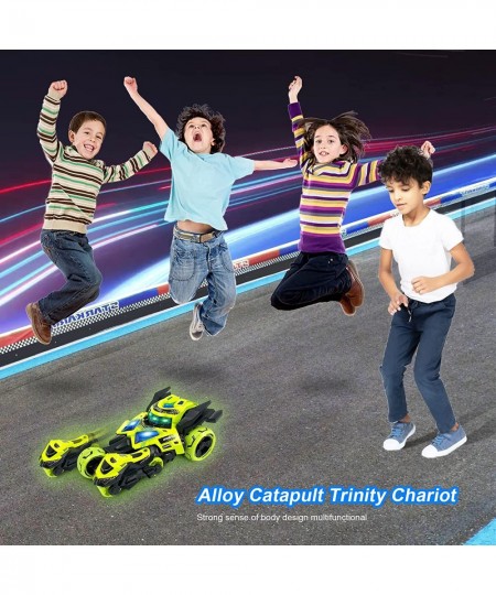 Pull Back Cars Vehicles Toys with 2 Motorcycle Launcher Race Car Toy Die-Cast 3 in 1 Catapult Chariot with Flashing Light up ...